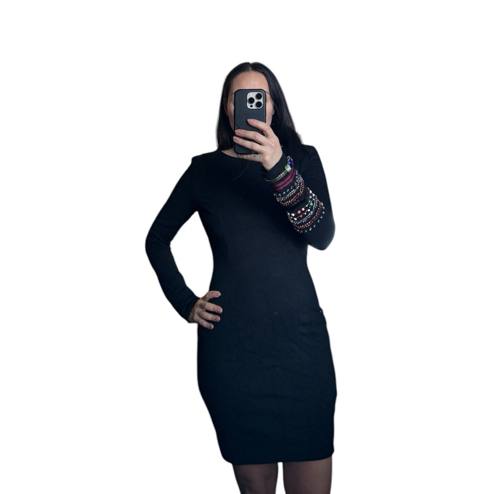 NTW! Cynthia Rowley Beaded Sleeve bodycon dress LBD!! - Picture 4 of 6